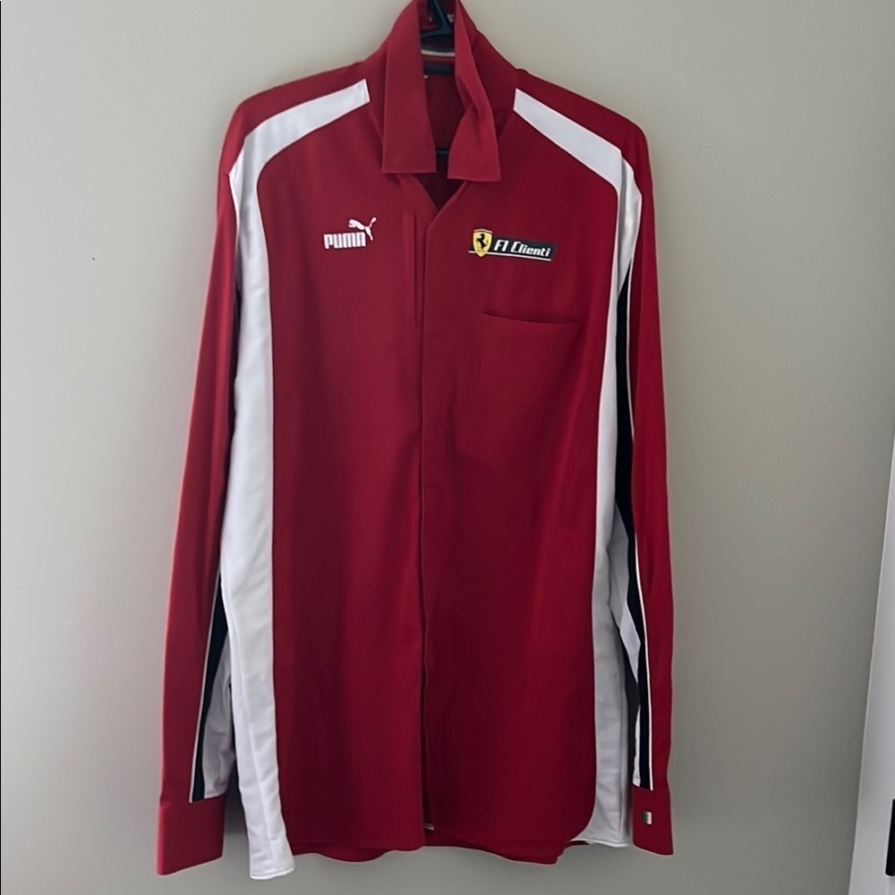 Puma Ferrari F1 Client Red Button Front Shirt Mens Large